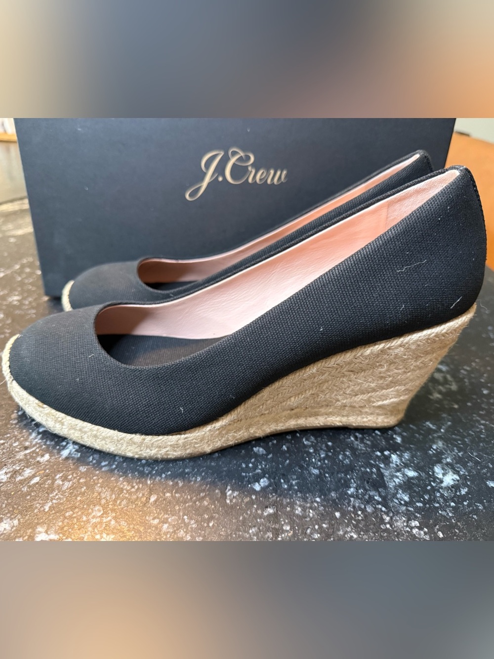 J.Crew Seville Canvas Espadrille Wedge Pumps Black NIB Size 9.5 MSRP $128